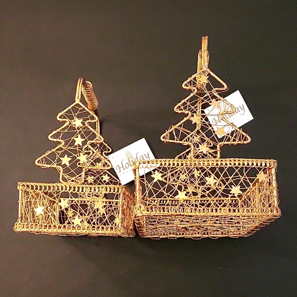 NEW Golden Wire Sparkling Christmas Baskets! Set of 2!